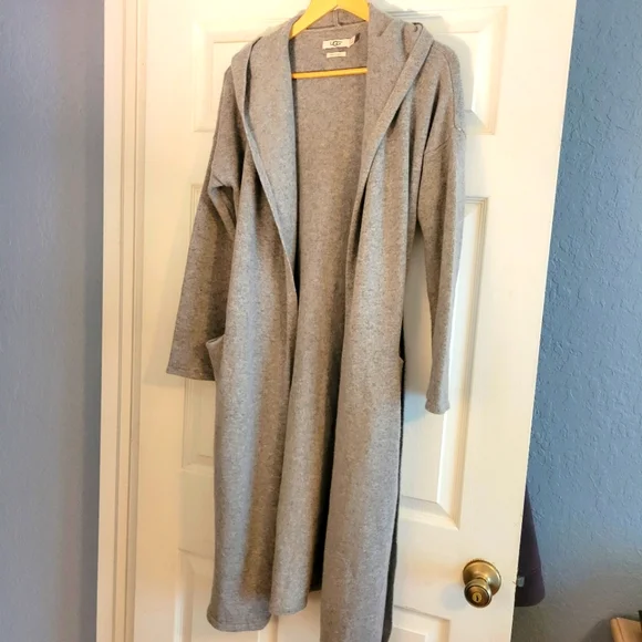 Ugg Cashmere Heather Gray Hooded Open Front Cardigan Size Medium - Picture 2 of 12
